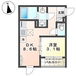 仮)八王子市北野町マンション新築工事 1DKの間取図画像