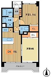 JR中央線 東小金井駅 徒歩13分の賃貸マンション 2階2DKの間取り