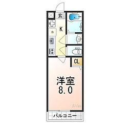 フラッティ烏丸十条 1階1Kの間取り