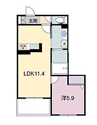 シャーメゾンRAC下鈎 1LDKの間取図画像