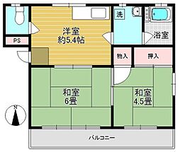ニューハイツ国井 2階2DKの間取り