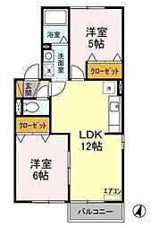 ピュアタウン南逆井B棟 2LDKの間取図画像