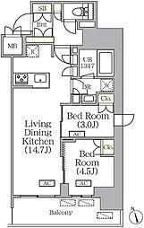 PRIMEGARDEN銀座八丁堀 2LDKの間取図画像