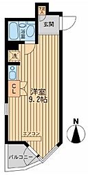コモド駒込ハイツ 2階ワンルームの間取り