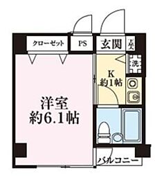 パーソナルマンション中央 2階1Kの間取り