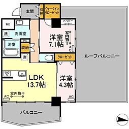 ラ・ベレッツァ フェリオ 5階2LDKの間取り