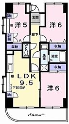 シャン・ド・フルール 8階3DKの間取り