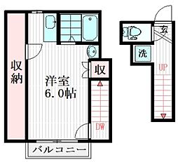 大倉ハイツ 2階ワンルームの間取り