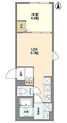 ウェルスクエア笹塚2 2階1LDKの間取り