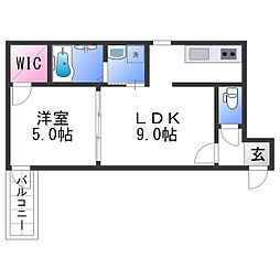 フジパレス田中町 1LDKの間取図画像