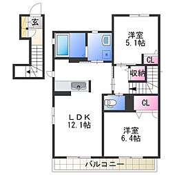 シャーメゾン紀三井寺 2LDKの間取図画像