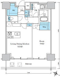 ロイヤルパークスＥＲ万代 8階1LDKの間取り