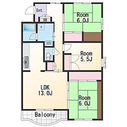 JR紀勢本線 宮前駅 3.5kmの賃貸マンション 2階3LDKの間取り