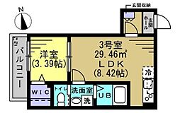 グランディール 2階1LDKの間取り