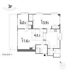 エクセル　K 3階2Kの間取り