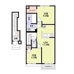 （仮称）足立区六木3丁目計画 2階2LDKの間取り