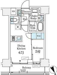 ベルファース八丁堀West 1DKの間取図画像