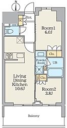 クレストコート王子 2LDKの間取図画像