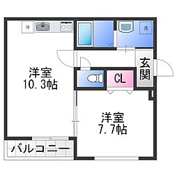 フジパレス奏 1LDKの間取図画像