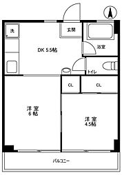 モリヤマンション 6階2DKの間取り