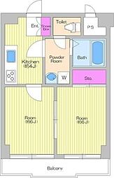 JR横浜線 十日市場駅 徒歩16分の賃貸マンション 3階2Kの間取り