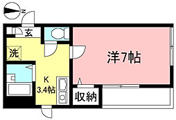 コーラル代沢 1Kの間取図画像