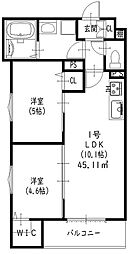 近鉄奈良線 額田駅 徒歩7分の賃貸アパート 3階2LDKの間取り