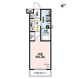 プレール・ドゥーク経堂 1Kの間取図画像