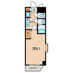 KYKガーデンホームズ若林 1Kの間取図画像