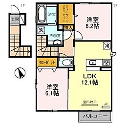 JR東海道・山陽本線 舞子駅 バス66分 洲本市役所下車 徒歩15分の賃貸アパート 2階2LDKの間取り