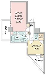東京メトロ日比谷線 茅場町駅 徒歩5分の賃貸マンション 8階1LDKの間取り