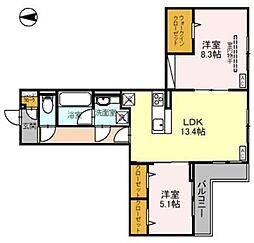 アニヴェルセル 2階2LDKの間取り