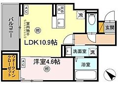 レ・セーナ八幡 2階1LDKの間取り