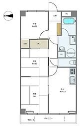 大森北一ハイツ 3DKの間取図画像