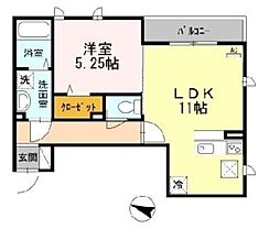 クラージュ 1階1LDKの間取り