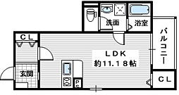 南海高野線 狭山駅 徒歩7分の賃貸アパート 2階ワンルームの間取り