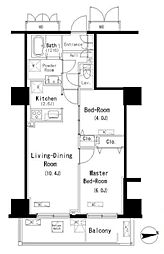 パークアクシス元浅草ステージ 16階2LDKの間取り