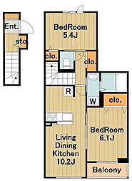 レジデンスM 2階2LDKの間取り