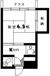 鈴木荘 1階1Kの間取り