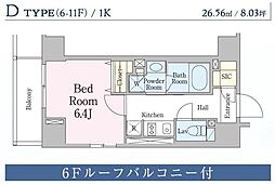 レジディア笹塚III 7階1Kの間取り