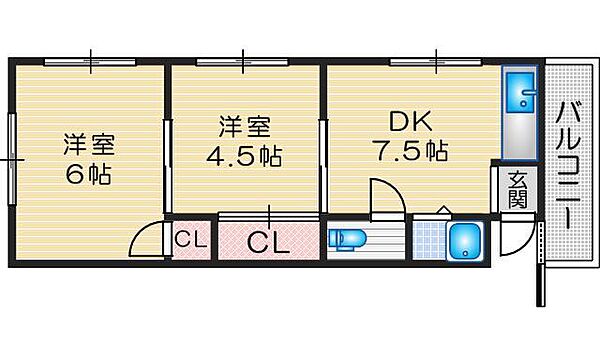 寺浦ハイツ ｜大阪府吹田市垂水町１丁目(賃貸アパート2K・2階・30.00㎡)の写真 その2