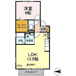 ウエストコート 2階1LDKの間取り