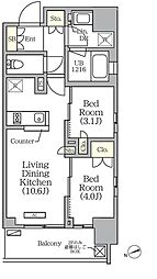 グランエール西日暮里 2階2LDKの間取り