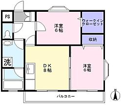 第6ビューストーンハイム 2階2DKの間取り
