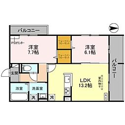 京都市中京区西ノ京池ノ内町アパート 2LDKの間取図画像