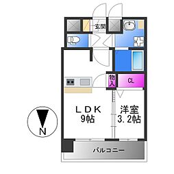 プレサンス緑橋ソレアス 13階1LDKの間取り