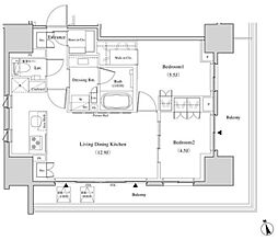 ザ・パークハビオ北千住 10階2LDKの間取り