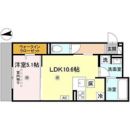 GRAMM岩倉 2階1LDKの間取り