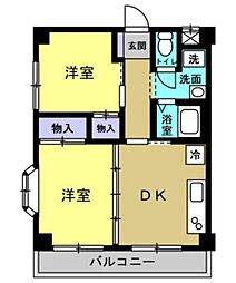 完倉マンション 3階2DKの間取り
