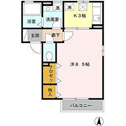 カーサドマーニ 1階1Kの間取り